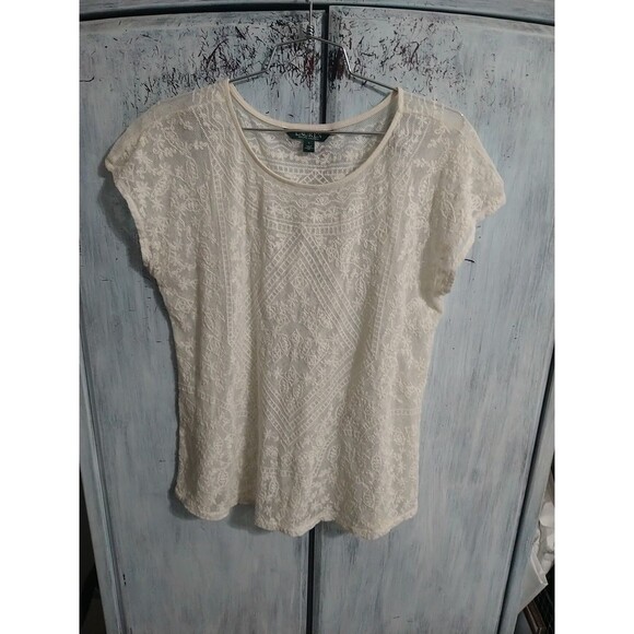 Lauren Ralph Lauren Lace Top Cream Lrg Boho Cottagecore Feminine Y2k Vintage - Picture 8 of 12